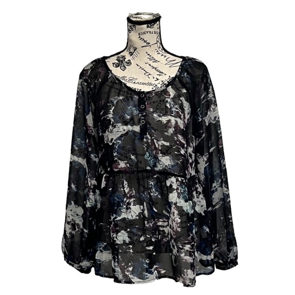 Nine West Vintage America Sheer Babydoll Blouse Women’s Medium Long Sleeve - Picture 2 of 11